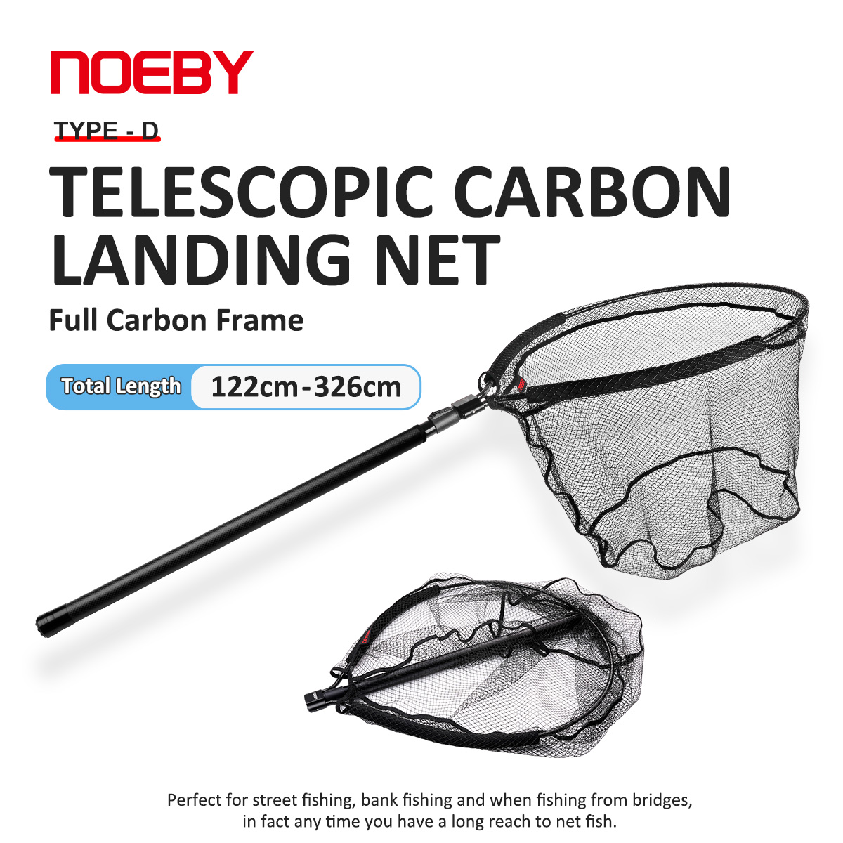 Fish Net Handle - NOEBY Épuisette télescopique à cadre entièrement